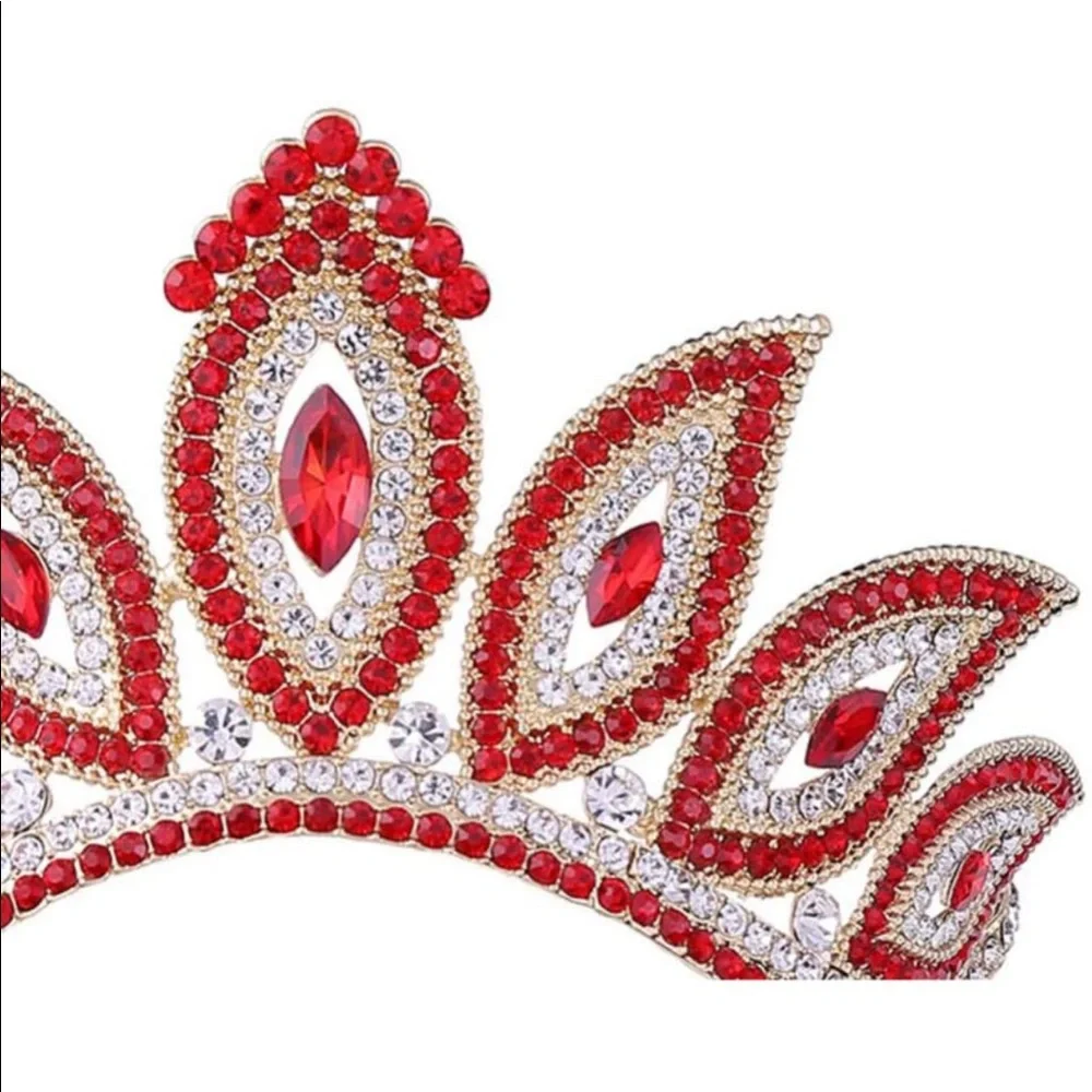 New Ruby and Diamond Rhinestone Gold Metal Crown Tiara Custom Wedding Bridal